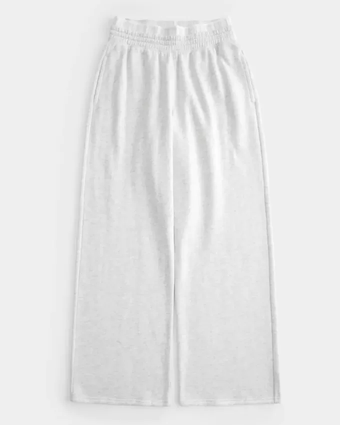 Pantaloni larghi in pile con logo in vita
