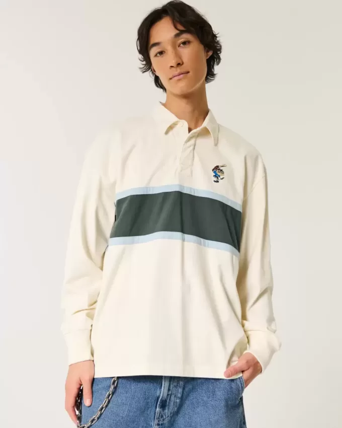 Polo da rugby con grafica Tasmanian Devil in tessuto pesante e squadrato