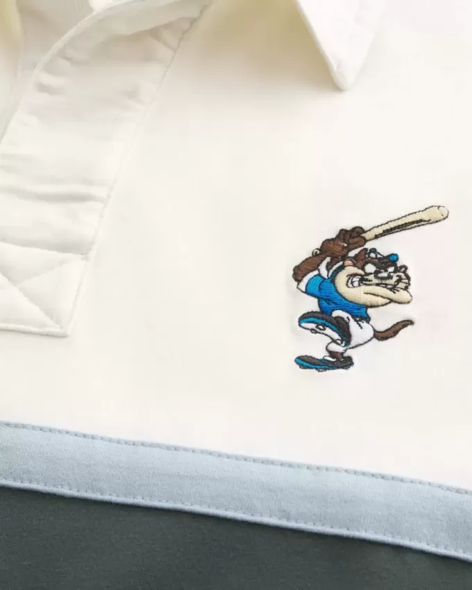 Polo da rugby con grafica Tasmanian Devil in tessuto pesante e squadrato