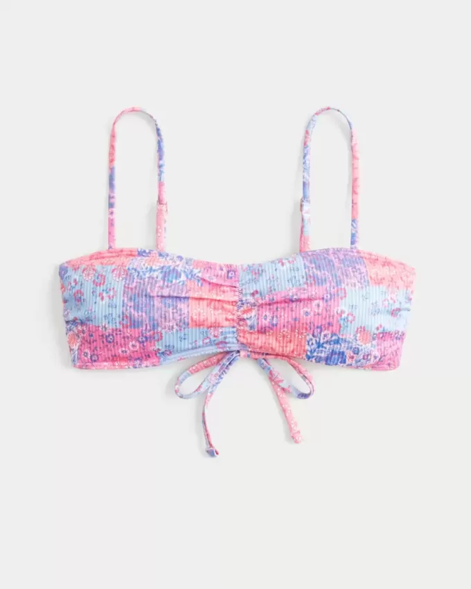 Reggiseno bikini a coste con laccetti