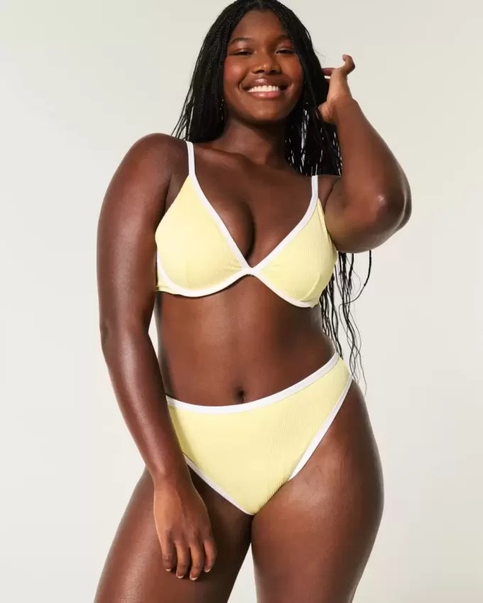 Slip bikini a vita alta con sgambatura alta e coste