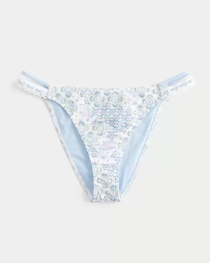 Slip bikini aderente con doppio cinturino e finiture in stile uncinetto Slip bikini aderente con doppio cinturino e finiture in stile uncinetto