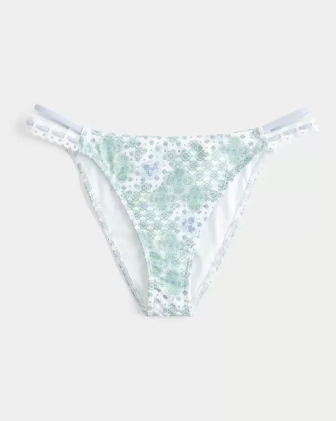 Slip bikini aderente con doppio cinturino e finiture in stile uncinetto Slip bikini aderente con doppio cinturino e finiture in stile uncinetto