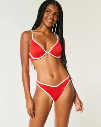 Slip bikini Cheekiest a vita alta con sgambatura a coste e vita a V