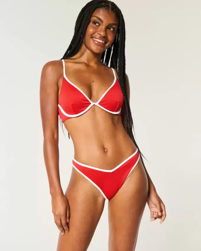 Slip bikini Cheekiest a vita alta con sgambatura a coste e vita a V