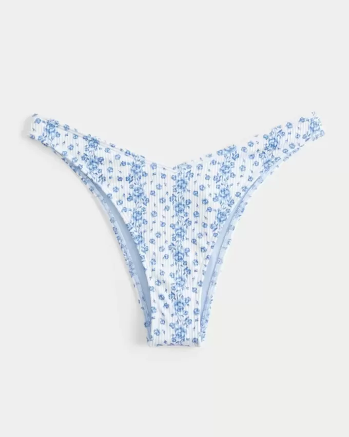 Slip bikini Cheekiest a vita alta con sgambatura a coste e vita a V