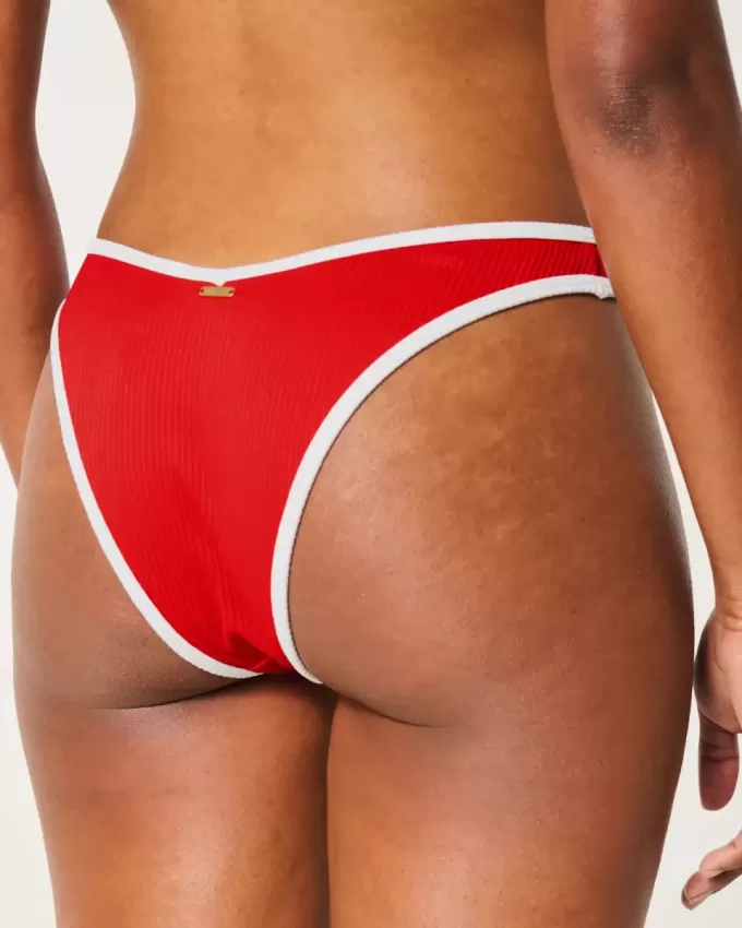 Slip bikini Cheekiest a vita alta con sgambatura a coste e vita a V