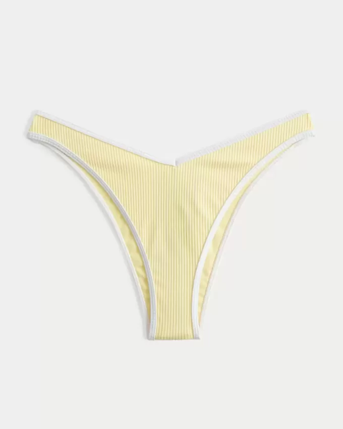 Slip bikini Cheekiest a vita alta con sgambatura a coste e vita a V Slip bikini Cheekiest a vita alta con sgambatura a coste e vita a V