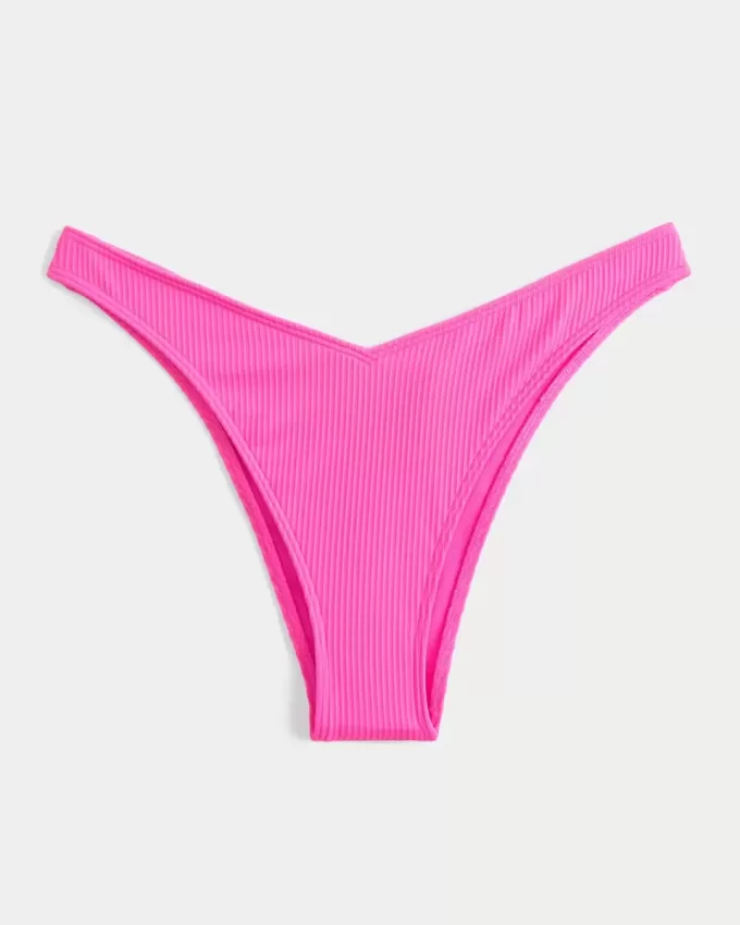 Slip bikini Cheekiest a vita alta con sgambatura a coste e vita a V Slip bikini Cheekiest a vita alta con sgambatura a coste e vita a V