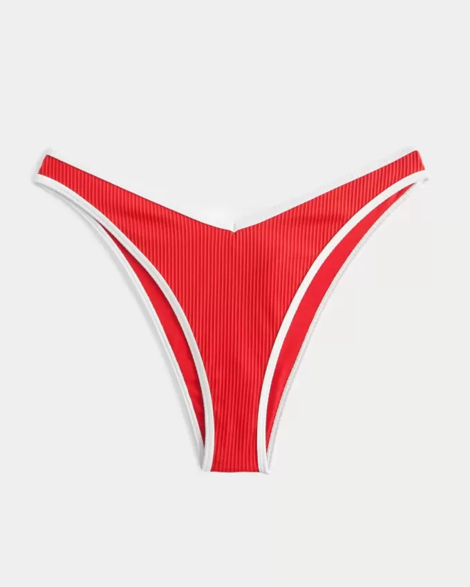 Slip bikini Cheekiest a vita alta con sgambatura a coste e vita a V