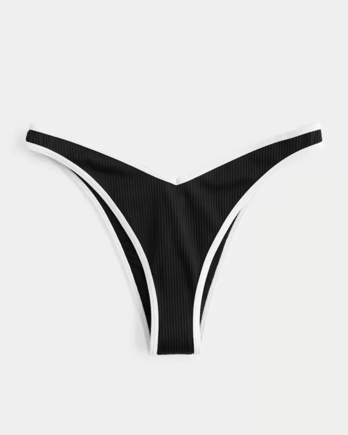 Slip bikini Cheekiest a vita alta con sgambatura a coste e vita a V