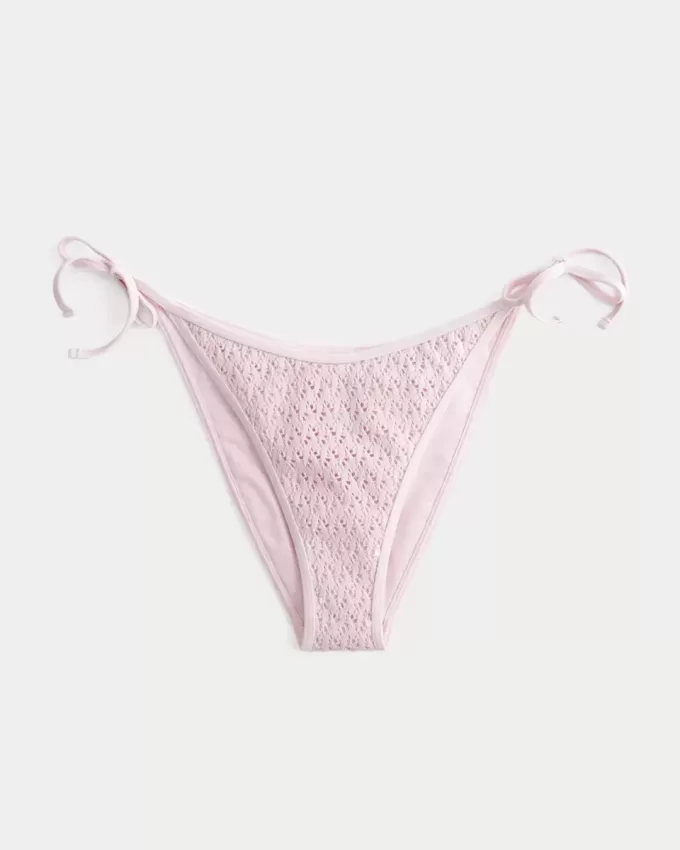 Slip bikini sfacciato con lacci laterali in stile uncinetto con paillettes