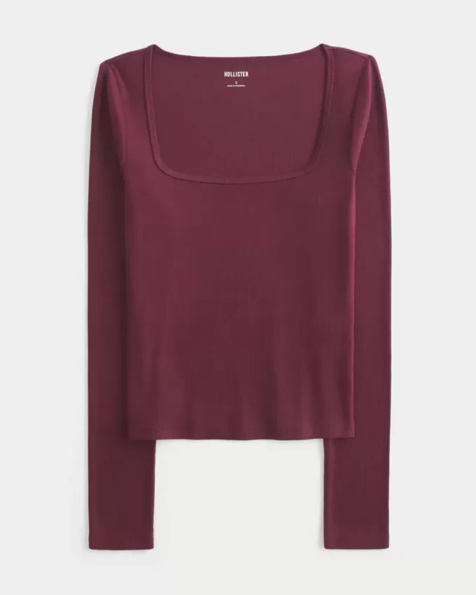 Top a maniche lunghe con scollo quadrato