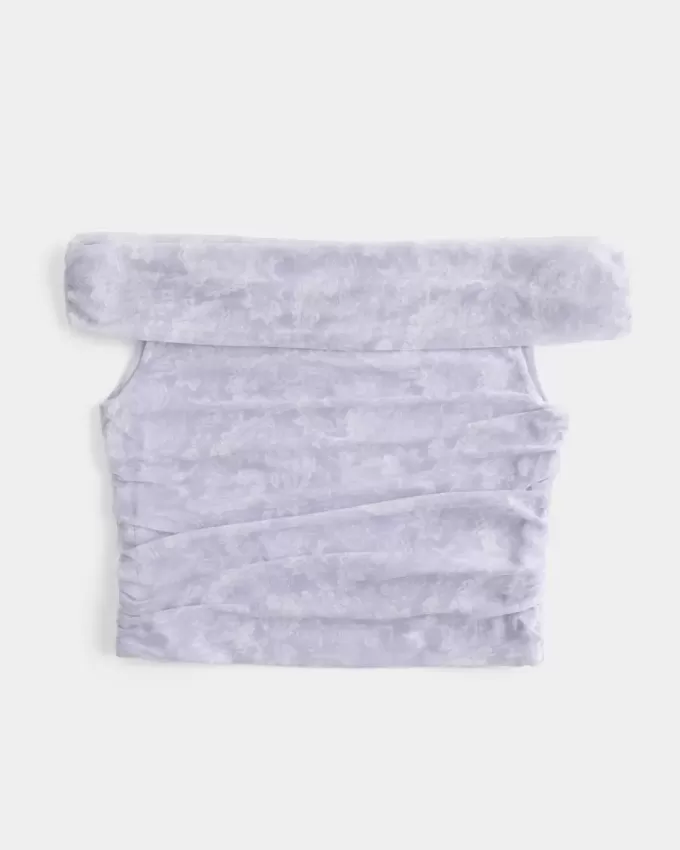 Top a spalle scoperte con scollo a V e scollo a V in rete