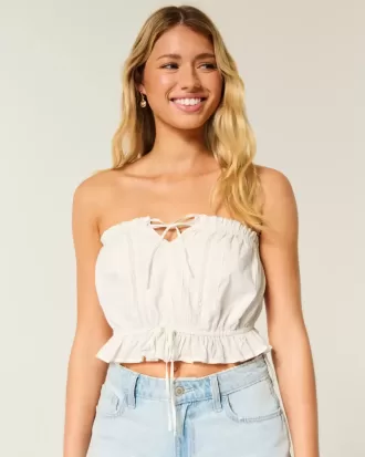 Top a tubino con inserti in pizzo senza spalline Easy Crop