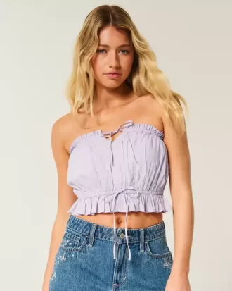 Top a tubino con inserti in pizzo senza spalline Easy Crop