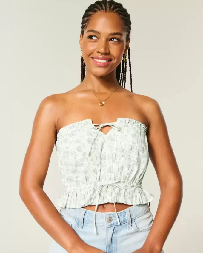 Top a tubino con inserti in pizzo senza spalline Easy Crop Top a tubino con inserti in pizzo senza spalline Easy Crop