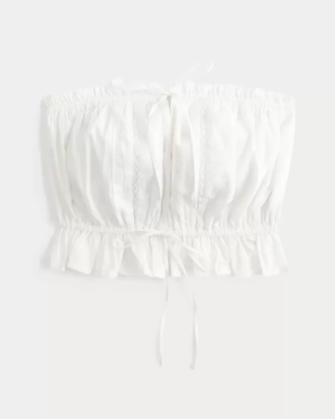 Top a tubino con inserti in pizzo senza spalline Easy Crop Top a tubino con inserti in pizzo senza spalline Easy Crop