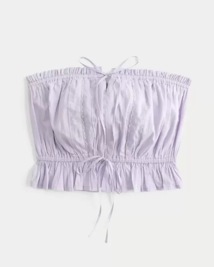 Top a tubino con inserti in pizzo senza spalline Easy Crop Top a tubino con inserti in pizzo senza spalline Easy Crop