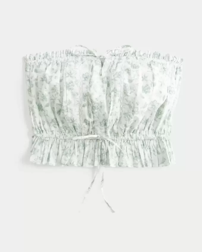 Top a tubino con inserti in pizzo senza spalline Easy Crop Top a tubino con inserti in pizzo senza spalline Easy Crop