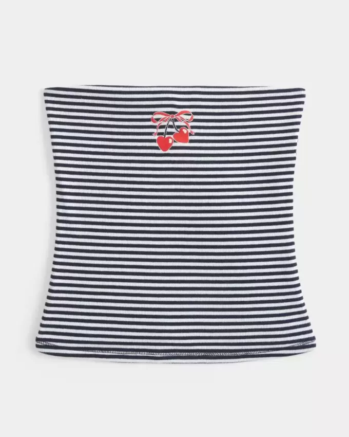 Top a tubino ricamato senza spalline con ciliegie Top a tubino ricamato senza spalline con ciliegie