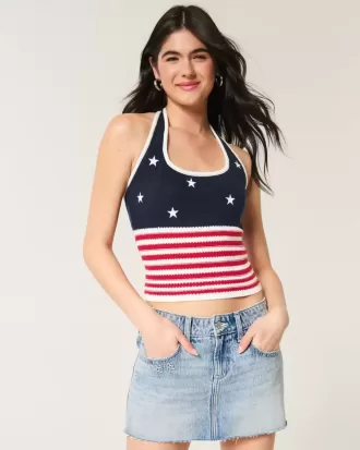 Top all’uncinetto con motivo bandiera americana