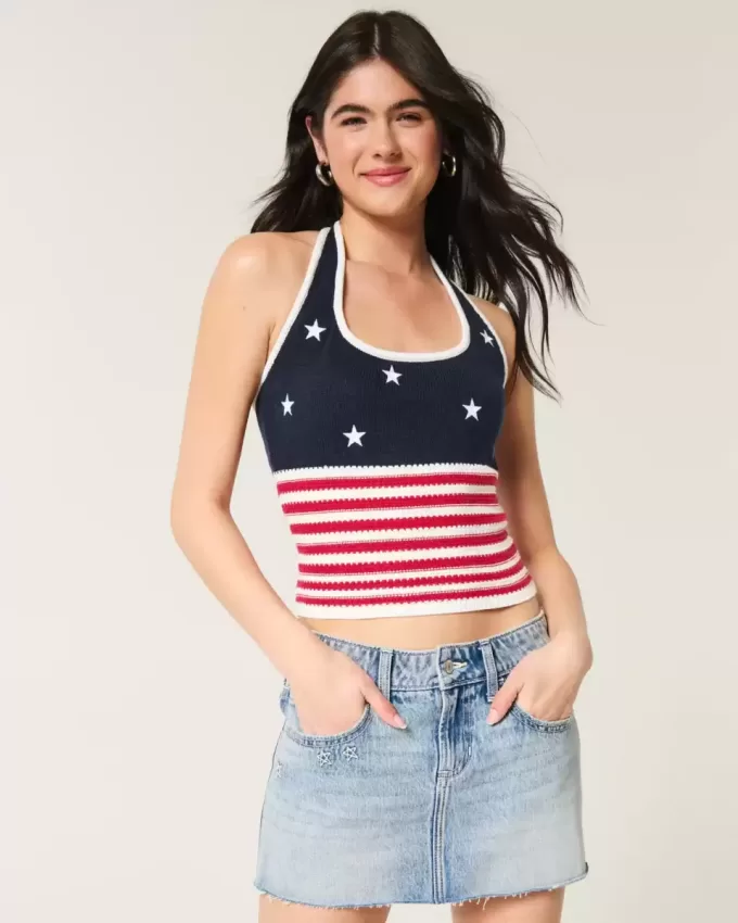 Top all’uncinetto con motivo bandiera americana
