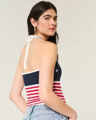 Top all’uncinetto con motivo bandiera americana