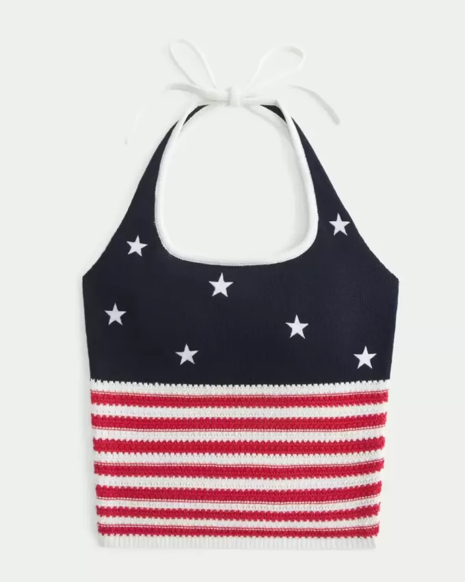 Top all’uncinetto con motivo bandiera americana