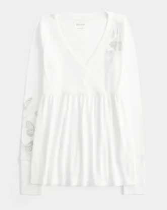Top babydoll a maniche lunghe con motivo a farfalla