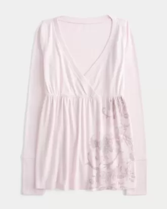 Top babydoll a maniche lunghe con motivo floreale