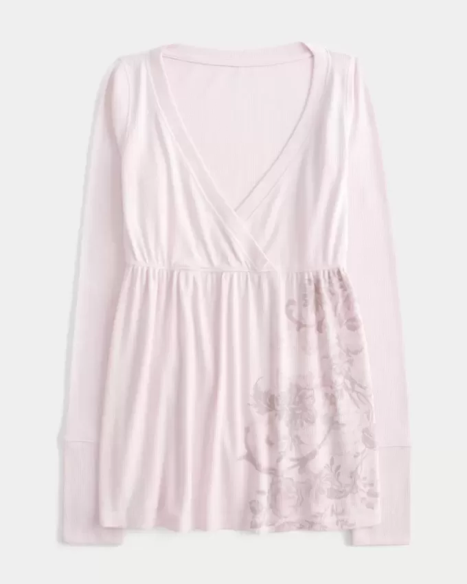 Top babydoll a maniche lunghe con motivo floreale