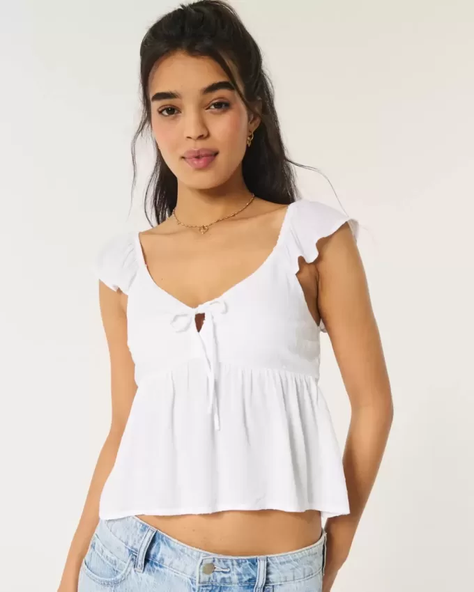Top babydoll con lacci sul davanti