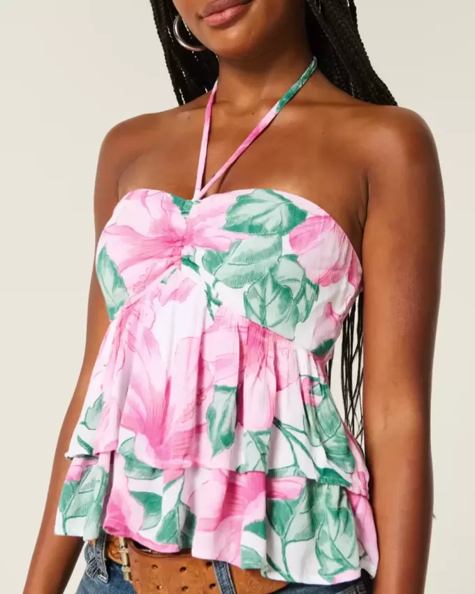 Top babydoll con scollo all’americana a strati Top babydoll con scollo all’americana a strati