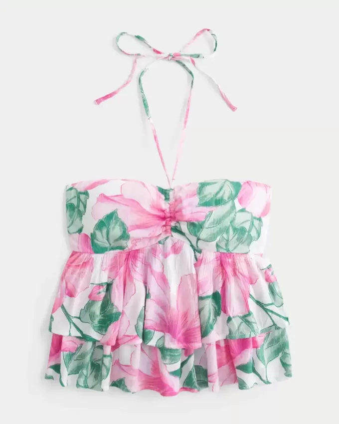 Top babydoll con scollo all’americana a strati Top babydoll con scollo all’americana a strati