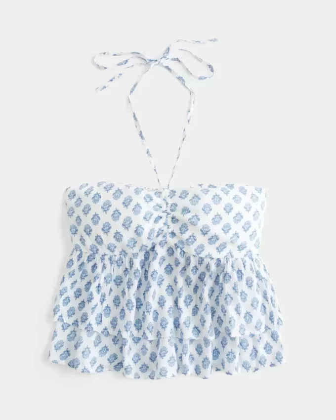 Top babydoll con scollo all’americana a strati