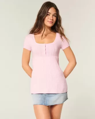 Top babydoll Henley a maniche corte