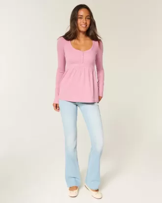 Top babydoll Henley con laccetti