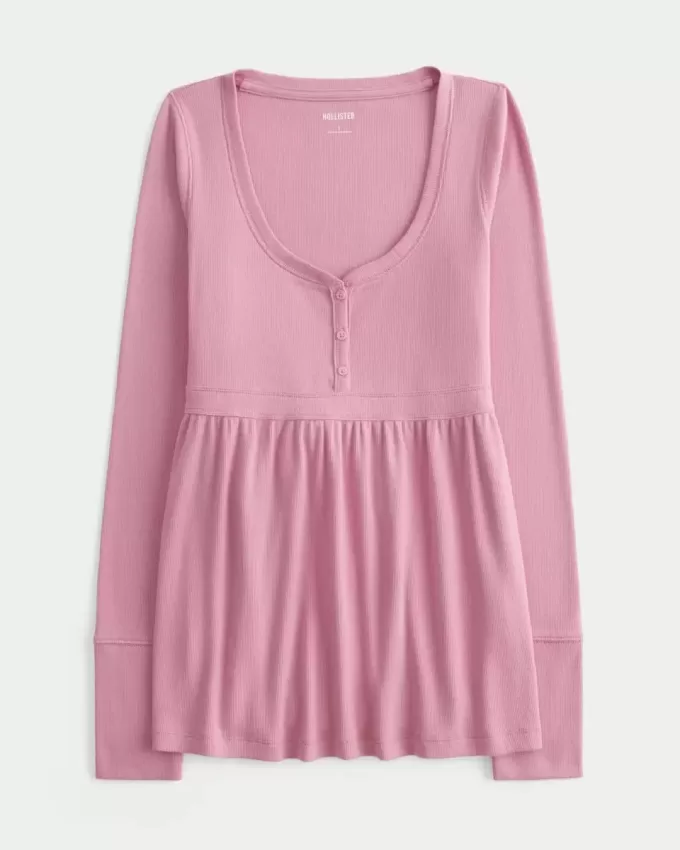 Top babydoll Henley con laccetti
