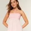 Top babydoll senza spalline con arricciatura