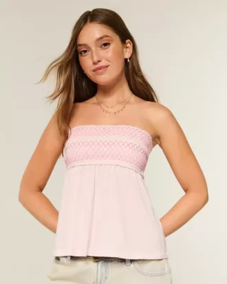 Top babydoll senza spalline con arricciatura