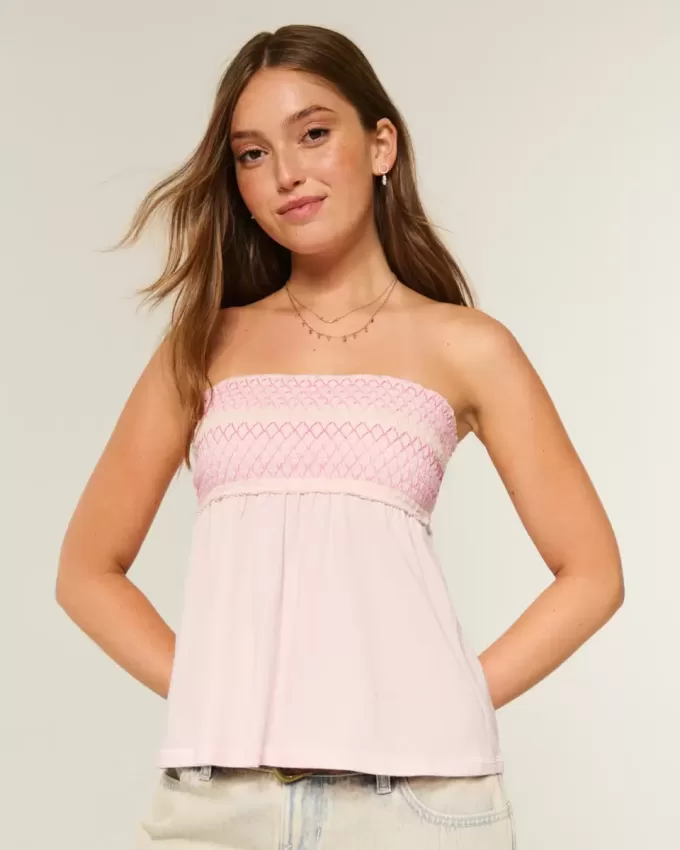 Top babydoll senza spalline con arricciatura