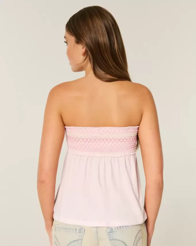 Top babydoll senza spalline con arricciatura