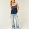 Top babydoll senza spalline con arricciatura