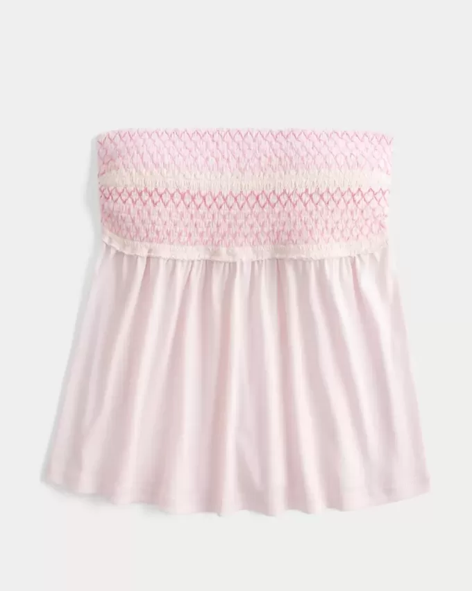 Top babydoll senza spalline con arricciatura