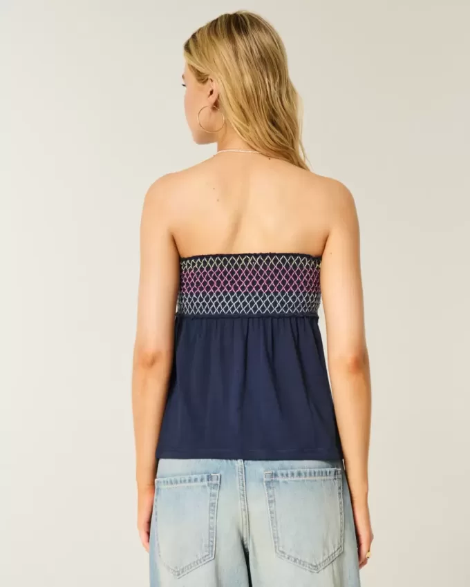 Top babydoll senza spalline con arricciatura