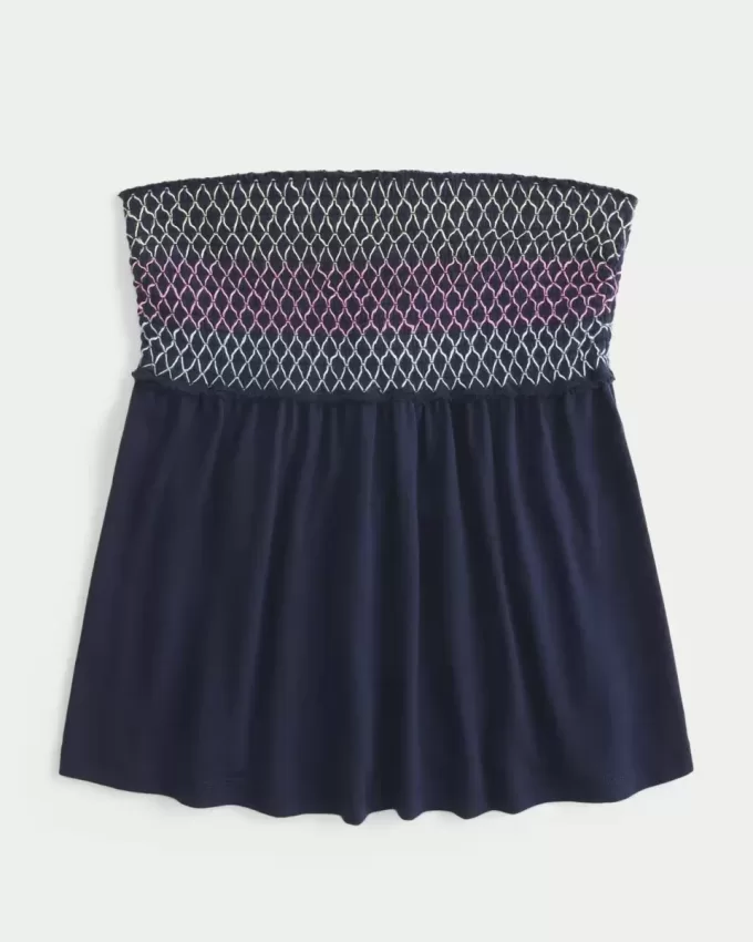 Top babydoll senza spalline con arricciatura