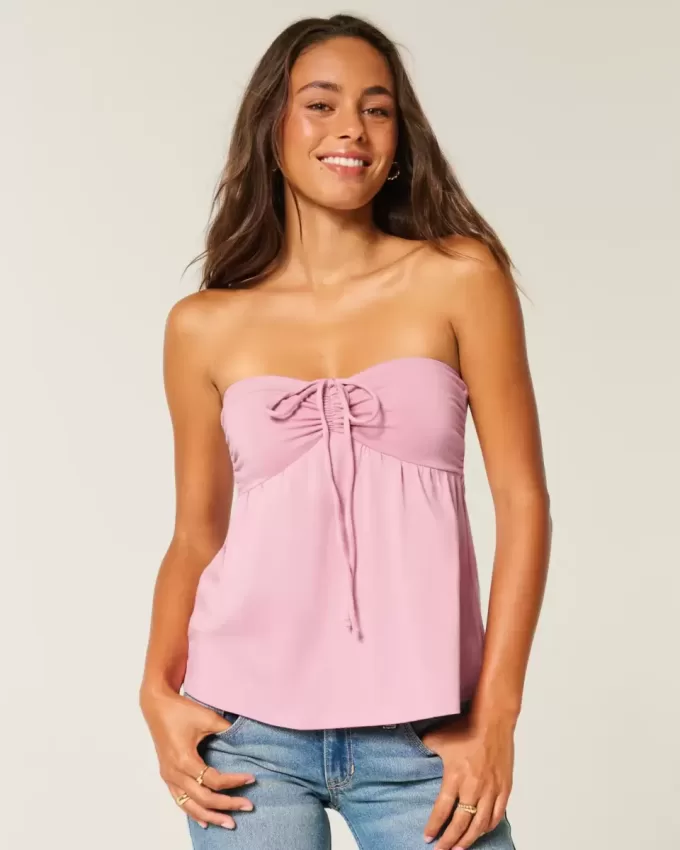 Top babydoll senza spalline con spalline strette