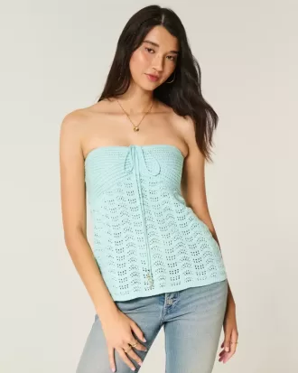 Top babydoll senza spalline in stile uncinetto