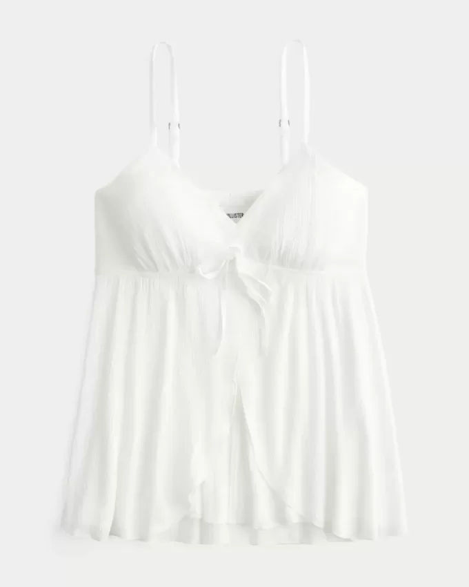 Top babydoll svolazzante e brillante increspato